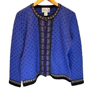 Vintage Tally-Ho Printed Wool Cardigan Sweater - Medium